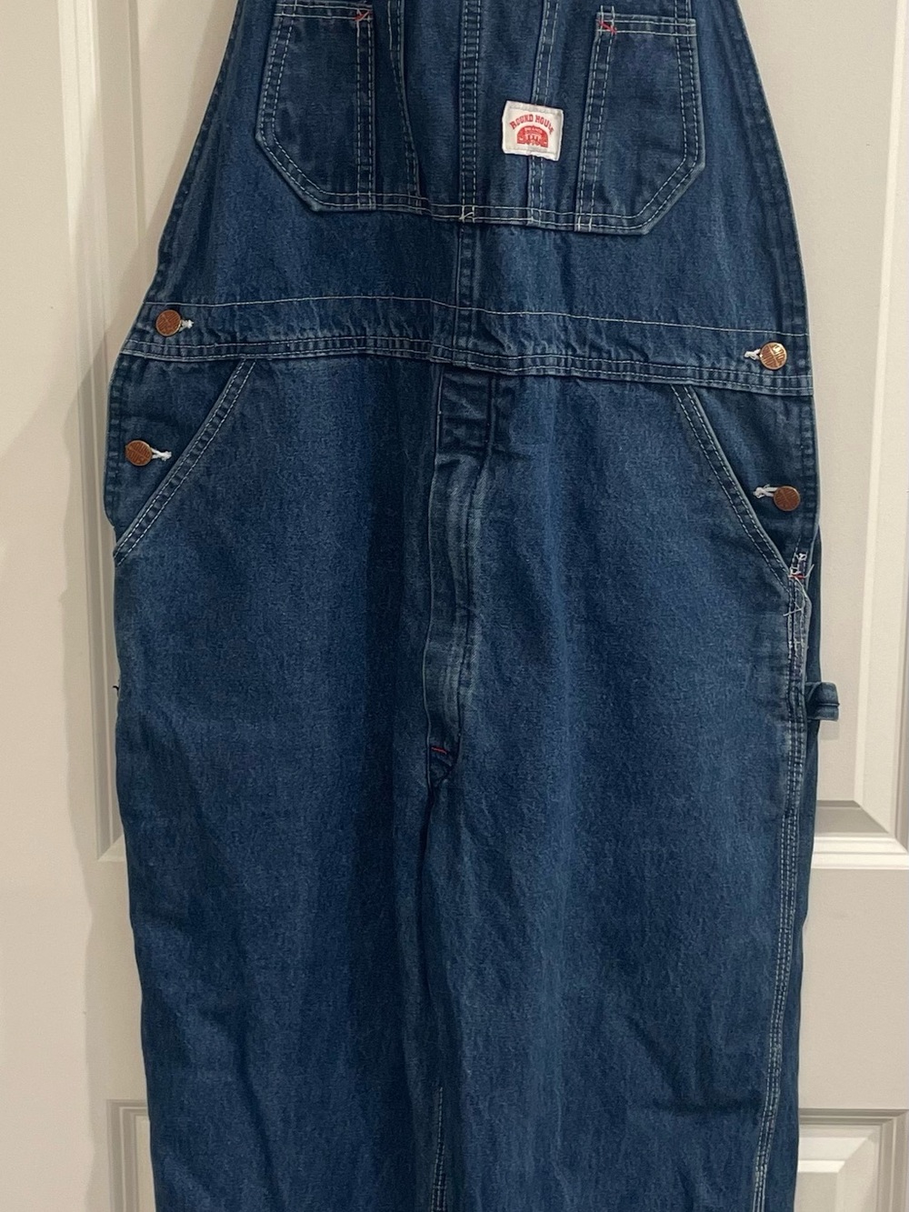 Men's Dark Blue Denim Overalls - Vintage Round House. 36x32 Made in USA